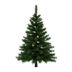 Decorated christmas tree with gold ornaments isolated on transparent background