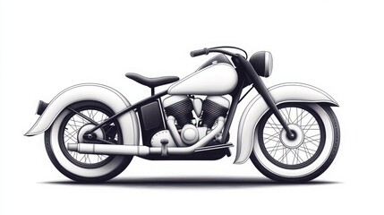 Fototapeta premium A vintage motorcycle is depicted in black and white, showcasing its classic design and detailing, emphasizing a timeless appeal.