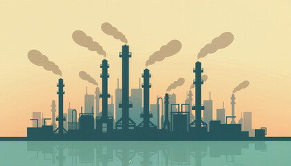 Obraz premium Stylized illustration of an industrial skyline with smoke stacks against a gradient background