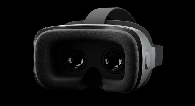 Black Vr Headset On Black Background Isolated Studio Shot Device For Gaming And Virtual Reality Experiences - Powered by Adobe