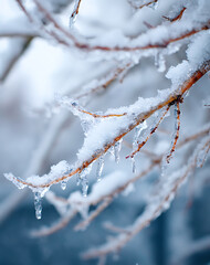 Obraz premium Closeup of Icy Tree Branches in Winter