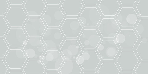 Gray scientific background with DNA line and hexagon cells. modern design