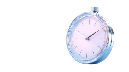 Classic silver alarm clock with a round face and minimalistic design, isolated on a white background.