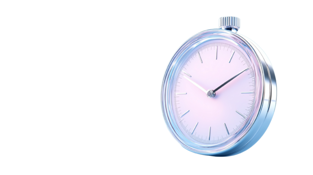 Classic silver alarm clock with a round face and minimalistic design, isolated on a white background.