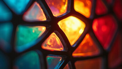 Close up of colorful stained glass