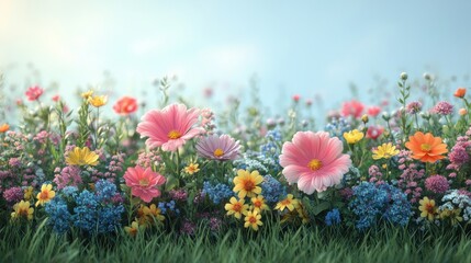 foreground flower gardens and meadows on a transparent background.