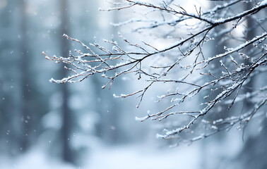 Snow Covered Branches in a Winter Forest