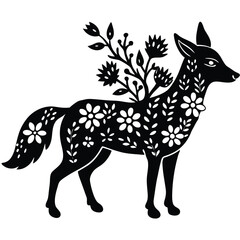 Floral Animal Silhouette Fox or Deer