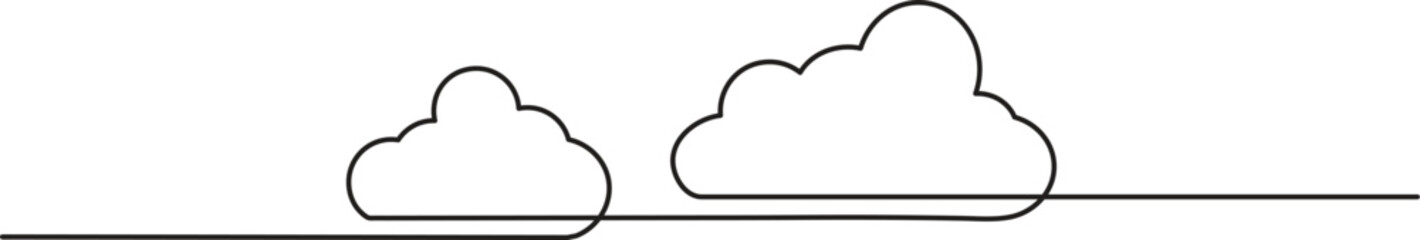 Clouds in continuous line art style in continuous line drawing style. Minimalist clouds sketch in black linear sketch isolated on white background. Vector illustration