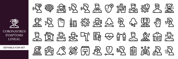 COVID-19 Symptoms Line Icons – Coronavirus Health, Safety, and Medical Set