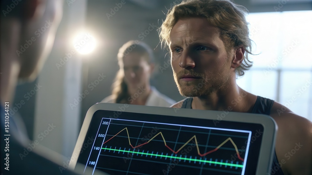 Aufkleber digital health solutions for healthcare. man analyzing health data with medical professionals in the