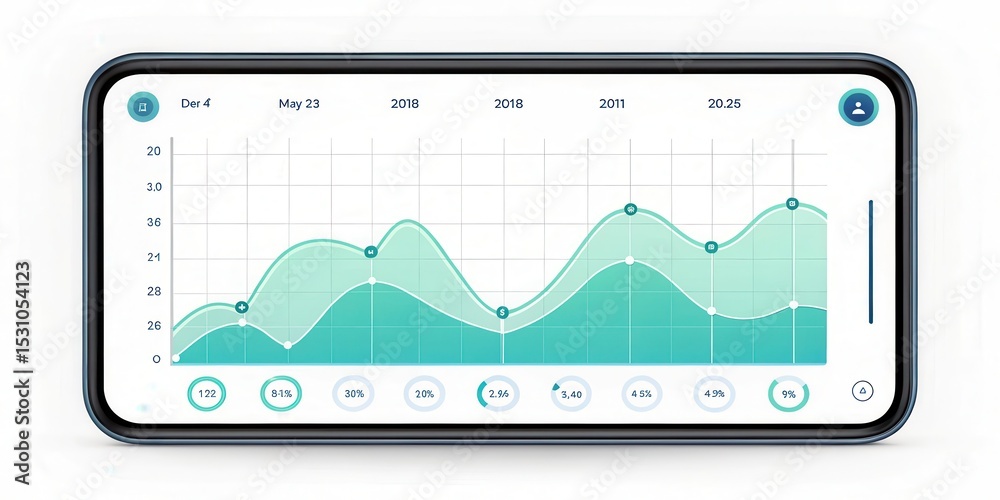 Poster Digital Health Solutions for Healthcare. Graph on smartphone displaying analytical data trends and statistics.
