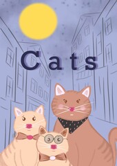 Illustration of three red cats 