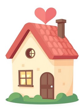 sticker of cute house with heart on the roof