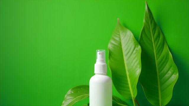 Eco-Friendly Spray Bottle on Vibrant Green Foliage Background for Natural Skincare Design