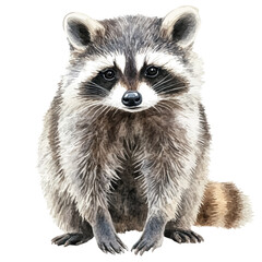 Raccoon, watercolor illustration vector, isolated on a white background.