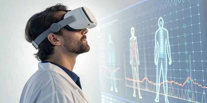Digital Health Solutions for Healthcare. Virtual reality in a medical context with a man wearing a headset. - Powered by Adobe