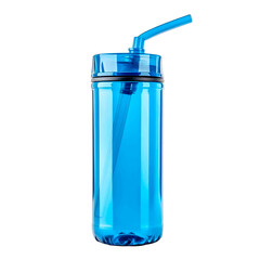 A vibrant, reusable turquoise water bottle with straw sits against a plain black backdrop, perfect for staying hydrated.