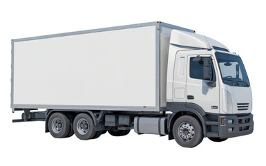 White box truck delivery vehicle isolated on van road cargo lorry motor on transparent background
