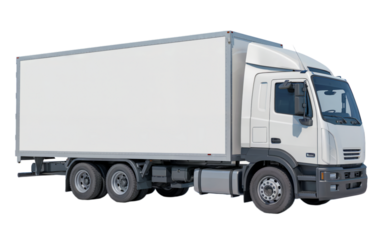 White box truck delivery vehicle isolated on van road cargo lorry motor on transparent background
