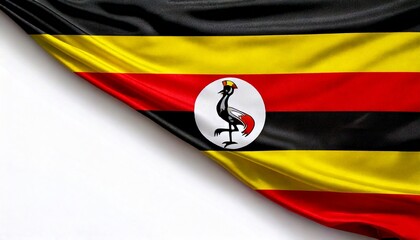 Uganda wavy flag on white background. copy space
