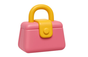 minimal pink handbag with yellow handle and button, cute girly shopping icon in 3d, png, transparency