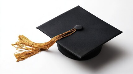 Black graduation cap on white background