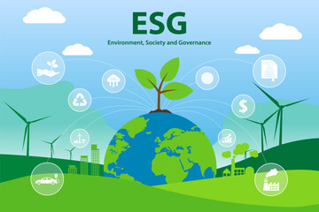 ESG, environment, society, governance, sustainability, green energy, and eco friendly concept