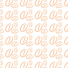 Coffee Bean Sketch Pattern.  Seamless coffee bean pattern in hand-drawn sketch style. Ideal for backgrounds, packaging, textiles, and coffee-themed designs.