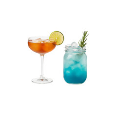 Fototapeta premium Two refreshing cocktails with ice and garnishes
