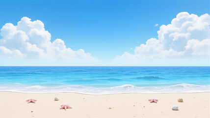 Beautiful beach starfish and sea shells on sand