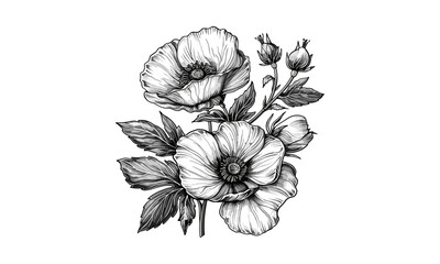 Fototapeta premium Flowering Viburnum Branch, Vintage Engraving Vector Illustration, Botanical Drawing, Heirloom Garden Plant, Rustic Floral Clipart, spring foliage, garden decor, transparent background.