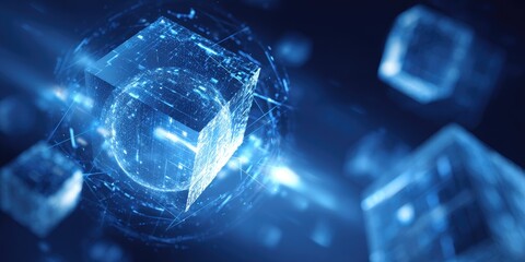 Abstract digital cubes with holographic sphere