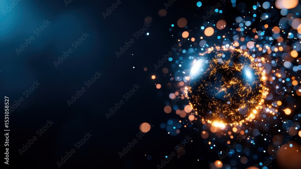 Poster this captivating abstract image showcases a glowing spherical object surrounded by luminous particle