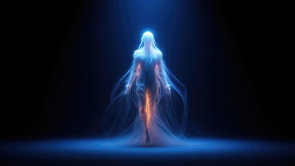 Ethereal Being Glowing Figure in Mystical Blue Light