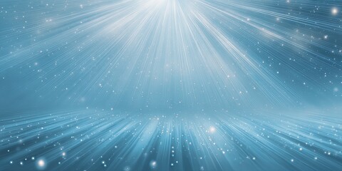 Light rays radiate from a light source on a light blue background with glittering particles