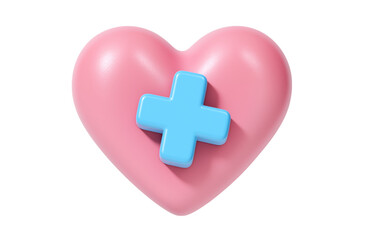 3D health and love heart icon in pink with medical blue plus sign png,transparency,icon