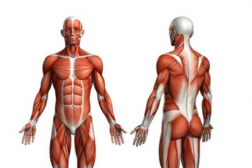 Human Muscular System Anatomy Front and Back View Illustration