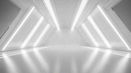 Naklejka premium Modern White Corridor with Neon Lighting