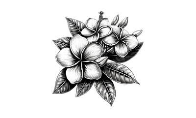 Frangipani, Pittosporum, Tobira Flowers, Vintage Engraving, Vector Illustration, antique floral poster, botanical line art, nature sketch, heritage artwork, png.