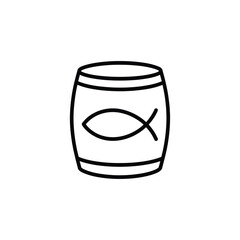 Barrel with Ichthys Symbol Simple Black and White Line Art