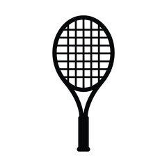 Black and White Tennis Racket Icon Isolated on White Background