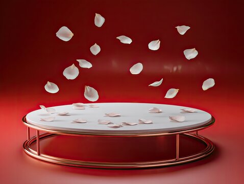 Floating rose petals on a round white platform