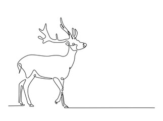 Wild deer single outline illustration. Continuous line art drawing of deer. Editable stroke.