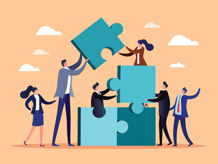 Teamwork Collaboration Building Success Together - Vector Illustration
