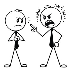 Argument between two stick figures one angry and one defensive