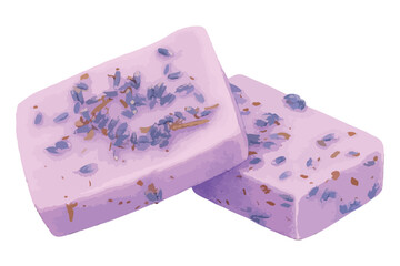 Vector watercolor illustration of handmade lavender soap. Vector isolated on white background.