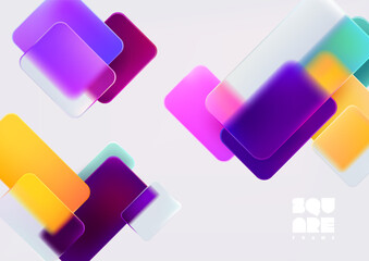 3D colorful squares and rectangles on white background. Art geometric shapes in liquid glass style. Abstract vector design elements.