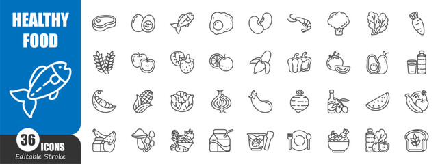 Healthy food outline icon . Editable stroke . Vector .
