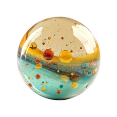 Abstract glass sphere with colorful oil bubbles